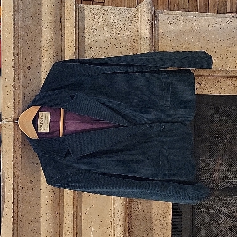 Jaeger London Vintage Double Breasted Dark Green  Corduroy Cropped Blazer Jacket